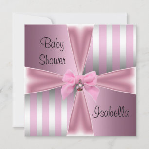 Invitation Baby shower Joli Satin Rose Argent Striver Bow