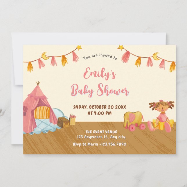Invitation baby shower Jouets en bois (Devant)