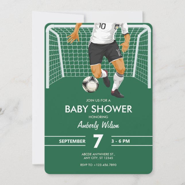 Invitation Baby shower joueur de football (Devant)
