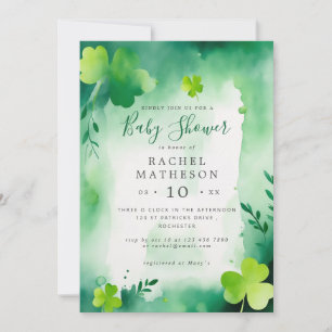 Invitation baby shower Jour de la Saint Patrick vert aquarell