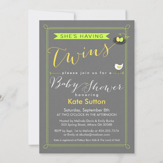 Invitation Baby shower jumeau (Devant)