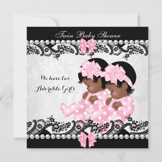 Invitation Baby shower jumeau afro-américain mignon filles ro (Devant)
