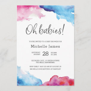 Invitation Baby shower jumeau   Bleu et rose