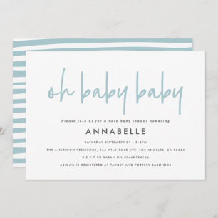 Invitation Baby shower jumeau bleu moderne typographie simple