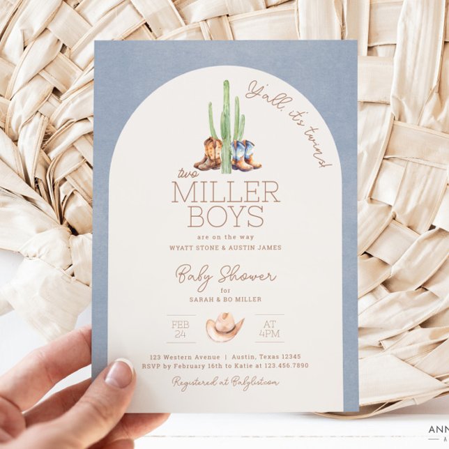 Invitation Baby shower jumeau Cowboy (Twin Cowboy Baby Shower Invitation)
