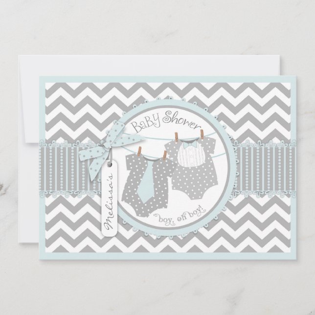 Invitation Baby shower jumeau d'impression de Chevron de (Devant)