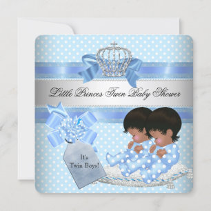 Invitation Baby shower jumeau garçons Blue Little Prince Crow