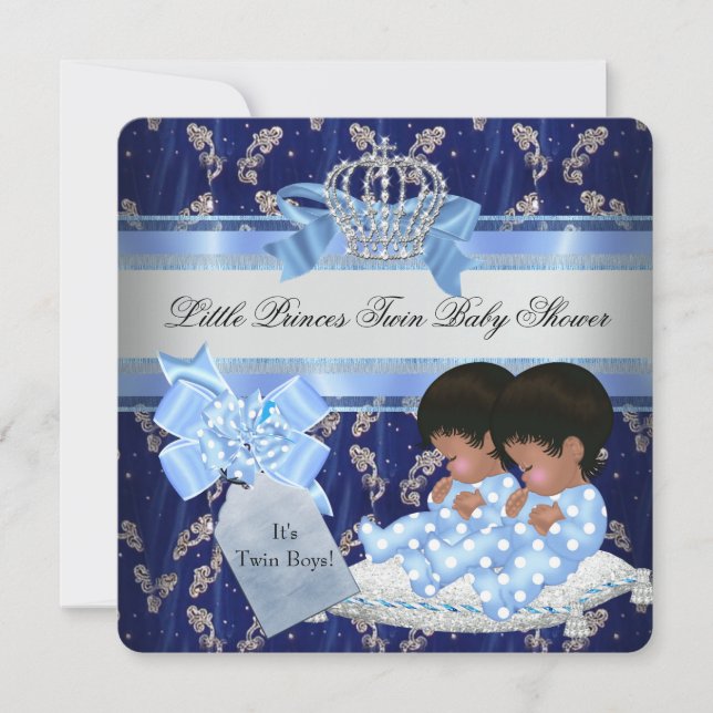 Invitation Baby shower jumeau garçons Blue Little Prince Crow (Devant)
