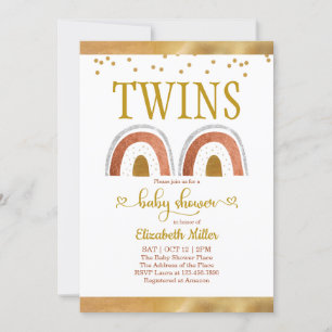 Invitation Baby shower Jumeau Or Arc-en-Ciel Boho