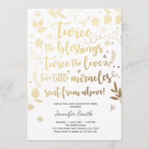 Invitation Baby shower jumeau Or blanc Bénédiction