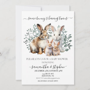 Invitation Baby shower jumeaux Bunny Aquarelle Couples