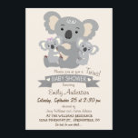 Invitation Baby shower jumeaux Cute Koala<br><div class="desc">Cute, simple, mignon jumeaux koala ours jumeaux, thème animal jungle design baby shower. Design simple et rétro qui peut être personnalisé ! Disposition neutre pour les baby showers de bébé garçon ou fille. Visitez notre magasin, Favors et Decor, pour plus de décorations, de faveurs de fête et d'invitations pour de...</div>