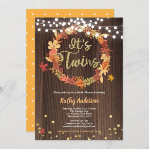 Invitation baby shower jumeaux d'automne, couronnes de bois r