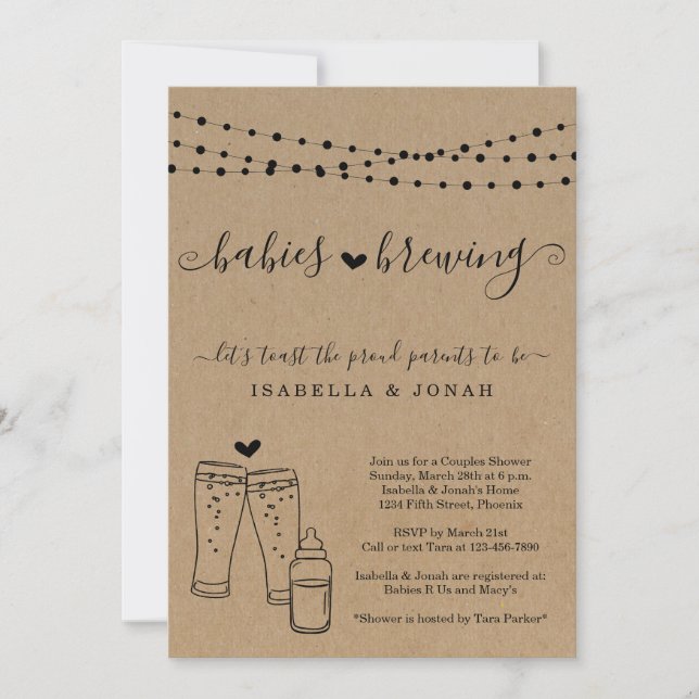 Invitation Baby shower jumeaux de Baby Brewing Couple (Devant)