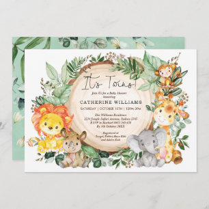 Invitation Baby shower Jumeaux de verdure Neutre Jungle Anima
