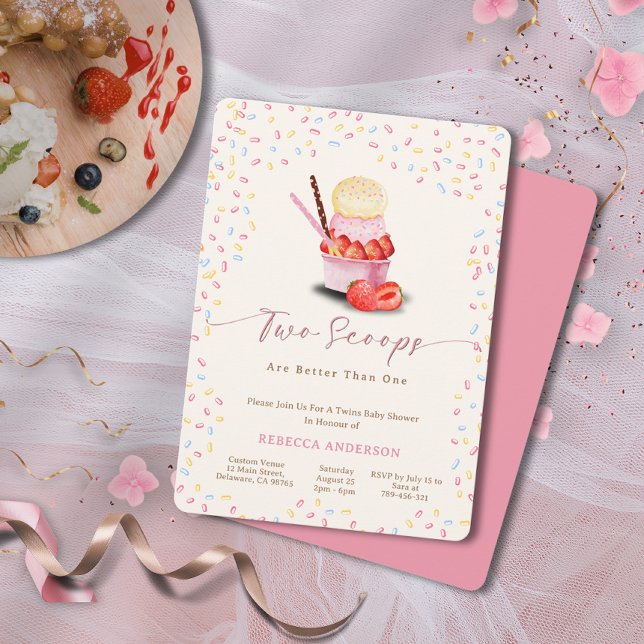 Invitation Baby shower jumeaux | Deux Scoops Sont Meilleurs Q (Twins Baby Shower | Two Scoops Are Better Than One Invitation)