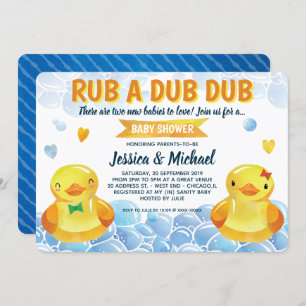 Invitation Baby shower jumeaux en caoutchouc canard garçon-fi