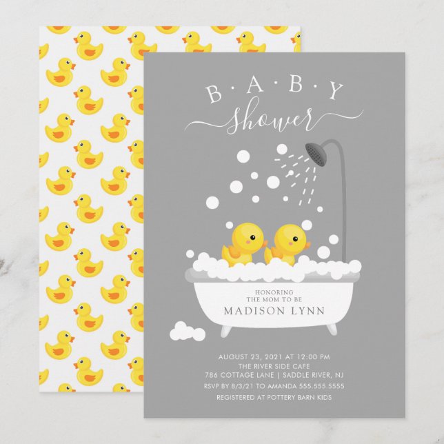 Invitation Baby shower Jumeaux en caoutchouc Cute (Devant / Derrière)
