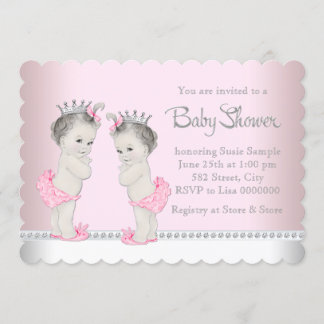 Invitation Baby Shower Jumeaux Filles Mignonnes