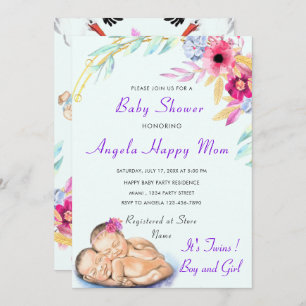 Invitation Baby shower jumeaux garçon et fille