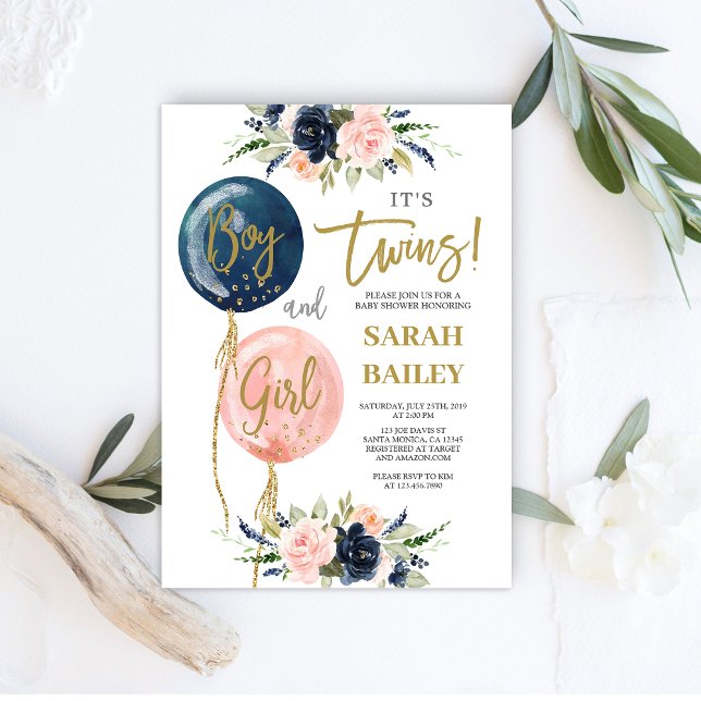 Invitation Baby shower jumeaux garçon et fille (Créateur téléchargé)