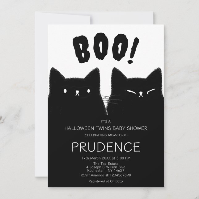 Invitation Baby shower jumeaux Little Boo Halloween (Devant)