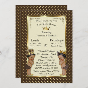 Invitation Baby shower jumeaux, marron, très tendance