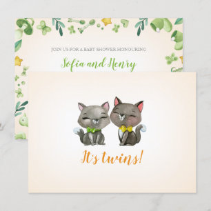 invitation baby shower jumeaux neutre chat
