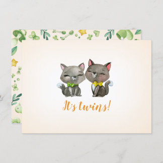 invitation baby shower | jumeaux | neutre | chat
