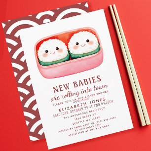 Invitation Baby shower jumeaux Sushi Rice Ball Kawaii Twins