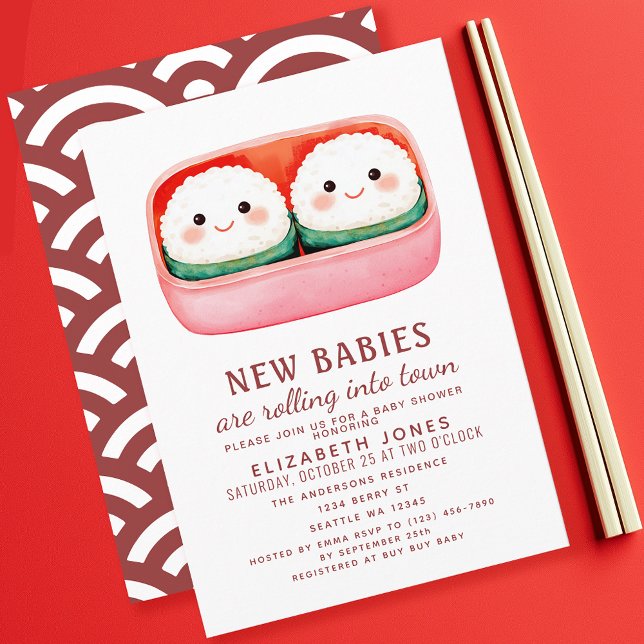 Invitation Baby shower jumeaux Sushi Rice Ball Kawaii Twins (Créateur téléchargé)