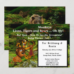 Invitation Baby shower Jungle Couple, Ours Lion Tiger Singe