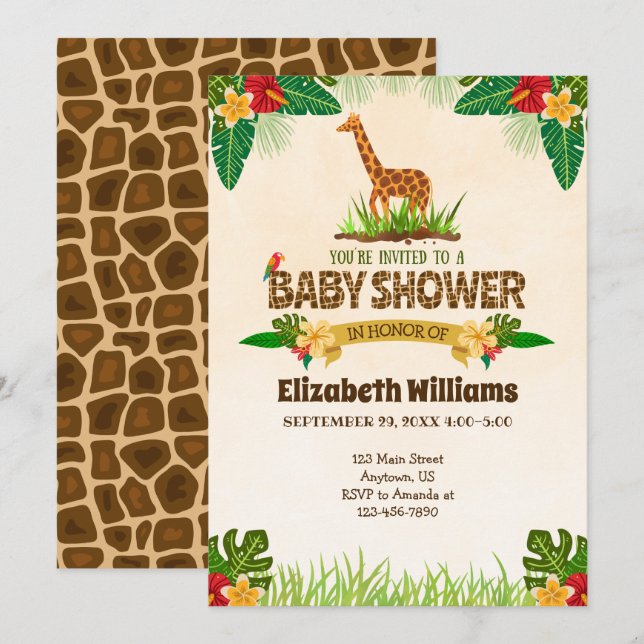 Invitation Baby shower Jungle Giraffe (Devant / Derrière)