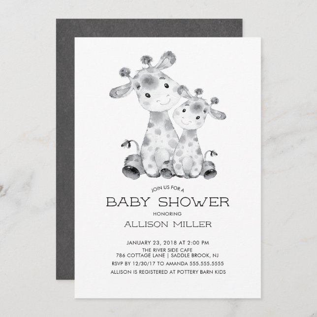 Invitation Baby shower Jungle Giraffe (Devant / Derrière)