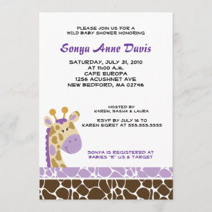 Invitation Baby shower Jungle Giraffe (violet)