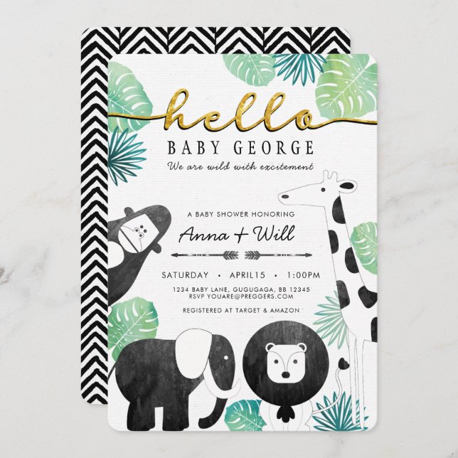 Invitation Baby shower Jungle Safari (Devant / Derrière)