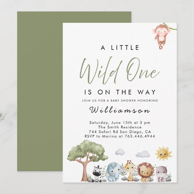 Invitation Baby shower Jungle Safari (Devant / Derrière)