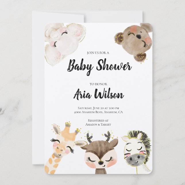 Invitation Baby shower Jungle Safari Animals, BA10 (Devant)