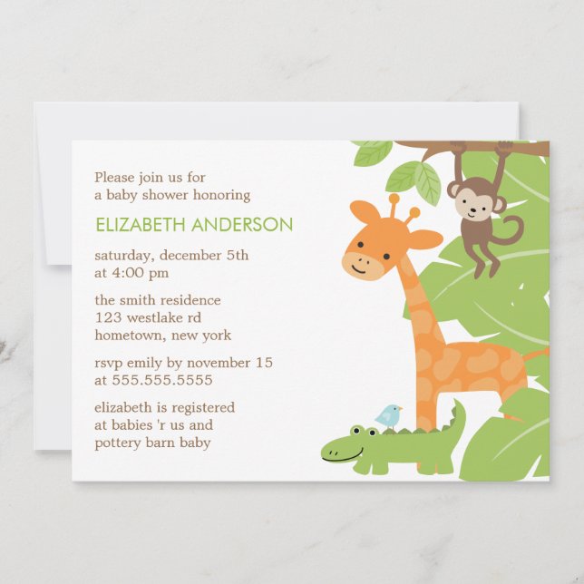 Invitation Baby shower Jungle Safari Animaux (Devant)