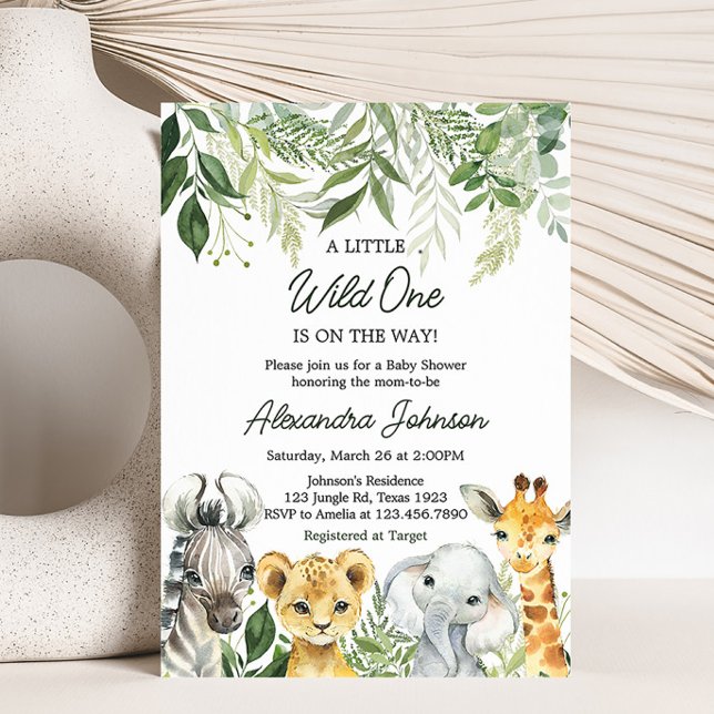 Invitation Baby shower Jungle Safari Animaux (Wild One Safari Baby Shower Invitation)
