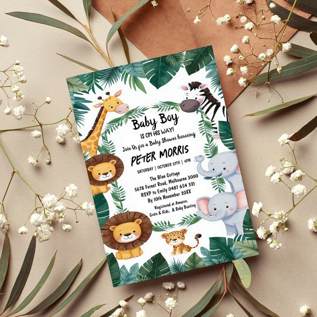 Invitation Baby shower Jungle Safari Animaux (Créateur téléchargé)