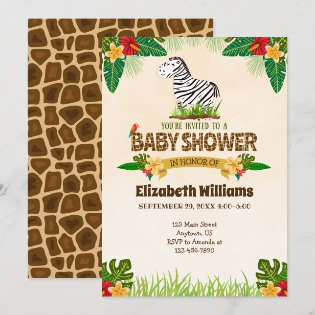 Invitation Baby shower Jungle Zebra (Devant / Derrière)