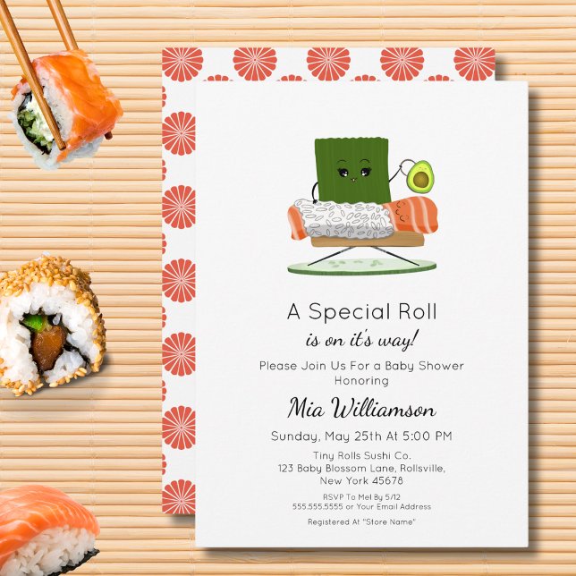 Invitation Baby shower Kawaii : Thème de roulis en Sushi et S (Créateur téléchargé)