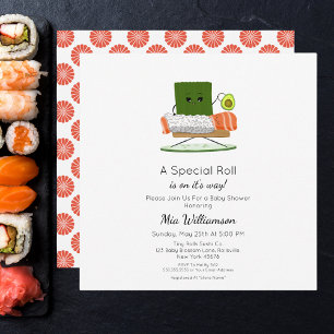 Invitation Baby shower Kawaii : Thème de roulis en Sushi et S