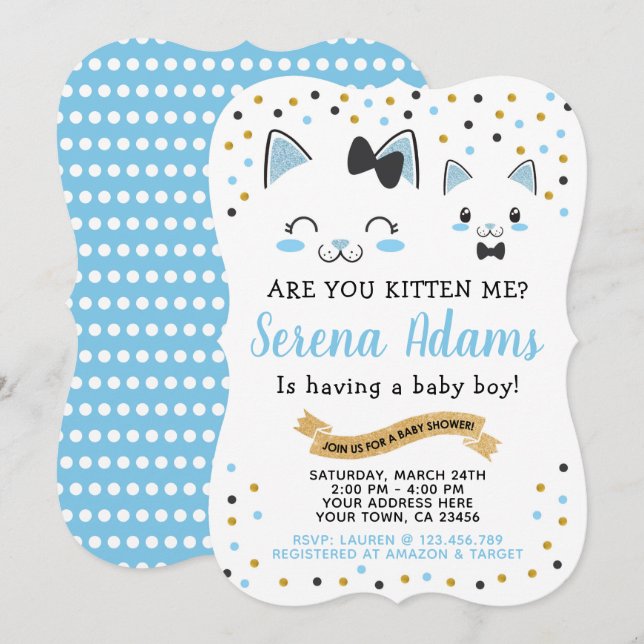 Invitation Baby shower Kitty Cat Boys (Devant / Derrière)
