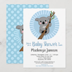 Invitation Baby shower Koala Bear Blue Boys