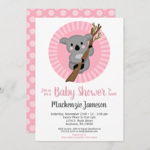 Invitation Baby shower Koala Bear Rose Girls