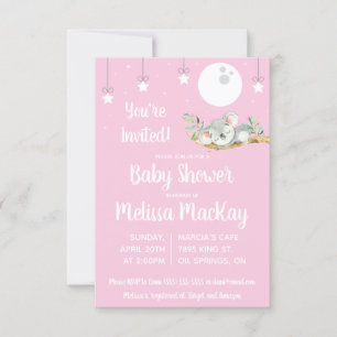 Invitation Baby shower Koala couché rose