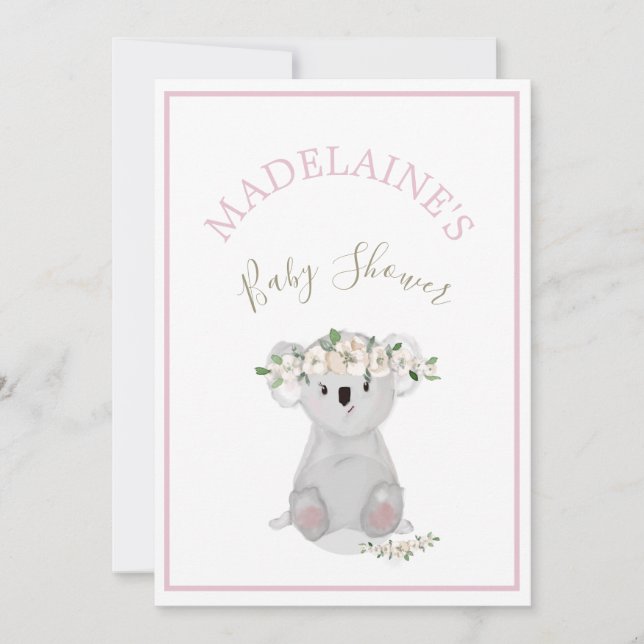 Invitation Baby shower Koala Floral rose (Devant)