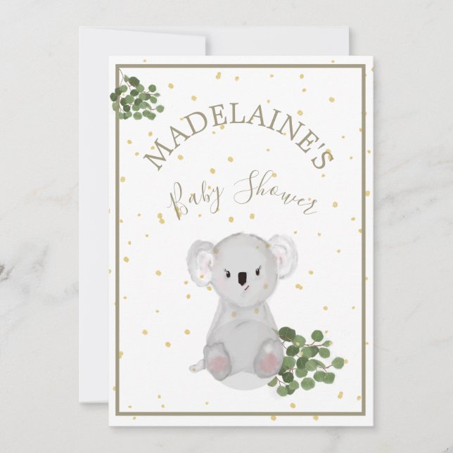 Invitation Baby shower Koala Floral Vert (Devant)